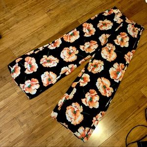 Orange Floral Black Wide Leg Pants Forever 21 Sz L